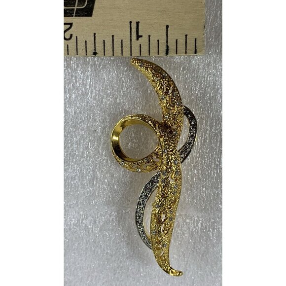 Vintage Avon Gold and Silver-Tone Abstract Brooch Pin Rhinestone Accents 3.25" - Picture 9 of 10
